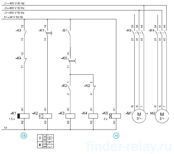 Схема выбора насосов на базе реле Finder
