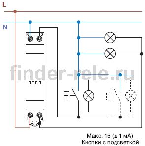 3 проводная схема подключения электронного имульсного реле finder серии 13.81