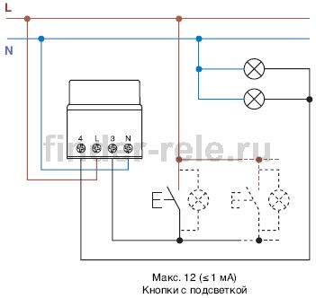 4 проводная схема подключения электронно имульсного реле finder серии 13.91 с установкой в монтажную коробку